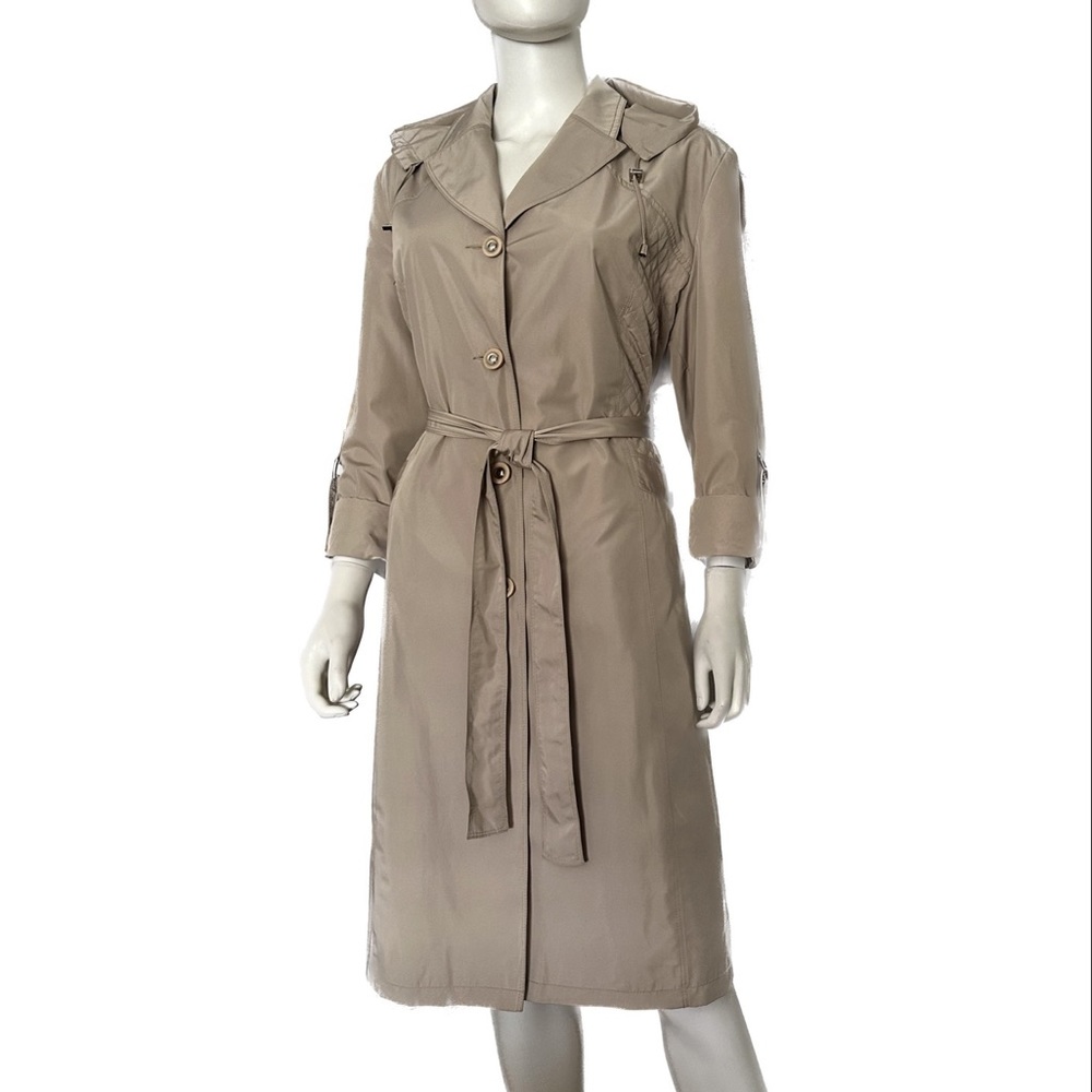 WOMEN PLUS SIZE TRENCH COAT HOODED BELTED COAT LINED COLLARED SINGLE-BREASTED - Picture 11 of 13